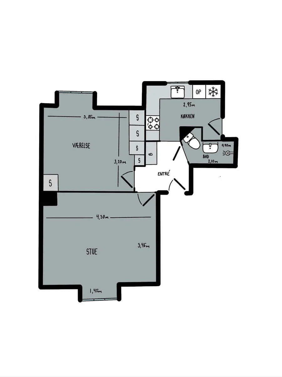 Lys 2-værelses andel, 52 m², 3. sal ved Østre Anlæg, Aalborg