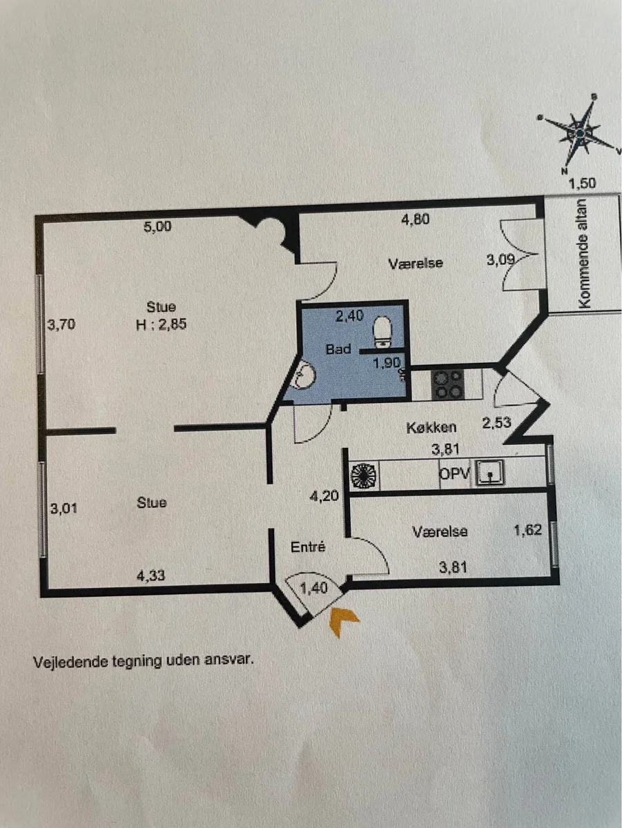Østerbro andel, 101 m2, 4 værelser, altan