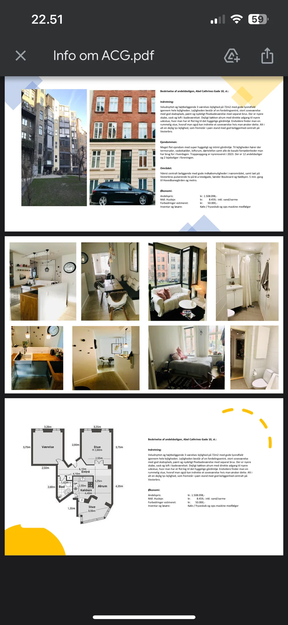 Veludnyttet og højtbeliggende 3 værelses lejlighed på 72m2