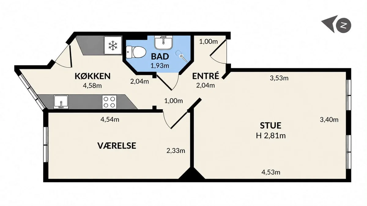 53 m² andel på Skydebanegade, Vesterbro – ca. 2.250.000 kr., ydelse ~4.600 kr.