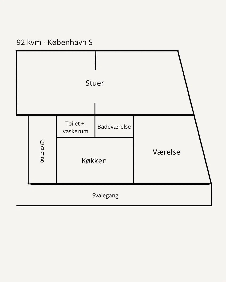 Lys 92 m2 andelslejlighed i København S