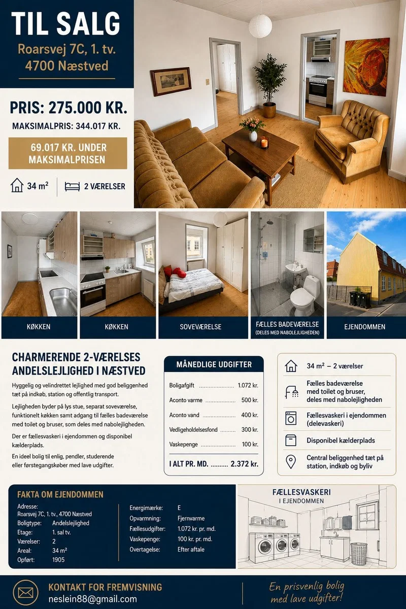 2-værelses andel, 34 m² – Roarsvej 7C, Næstved