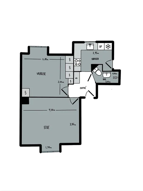 Lys 2-værelses andel, 52 m², 3. sal ved Østre Anlæg, Aalborg