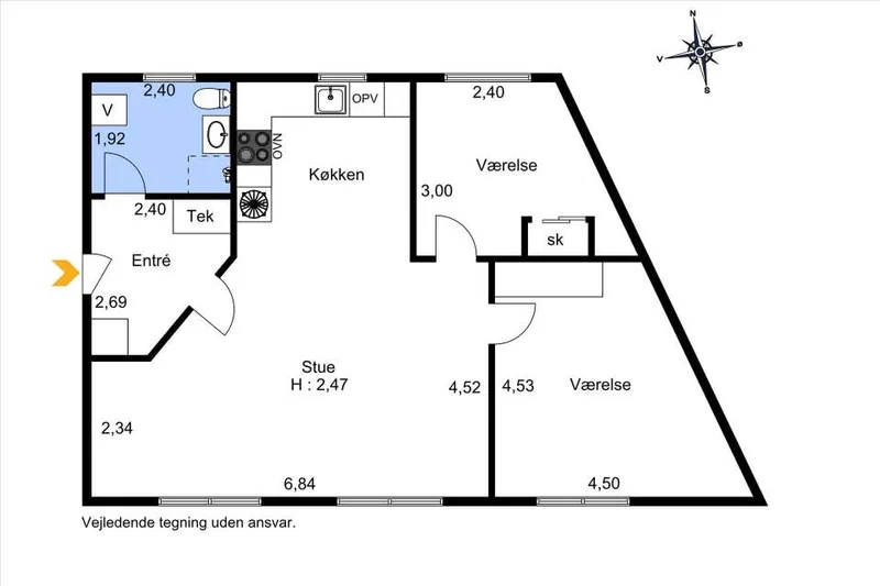 84 m² andelslejlighed på 1. sal ved Tølløse St., ca. 710.000 kr.