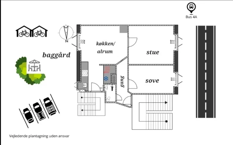 Hyggelig og lys 2v lejlighed (ombygget 3v) på FRB