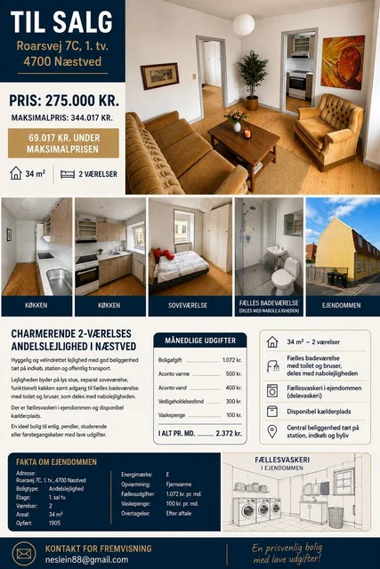 2-værelses andel, 34 m² – Roarsvej 7C, Næstved