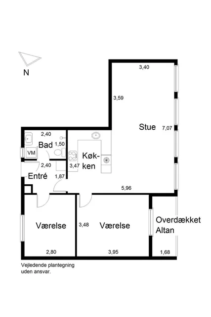 102 m2 andelslejlighed ved Høje Taastrup St. med sydvendt altan